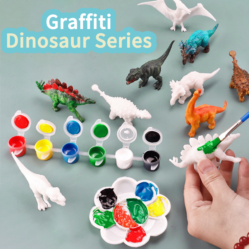 Puzzle Blank White - 6 Buah/8 Buah, Mainan Dinosaurus Mewarnai