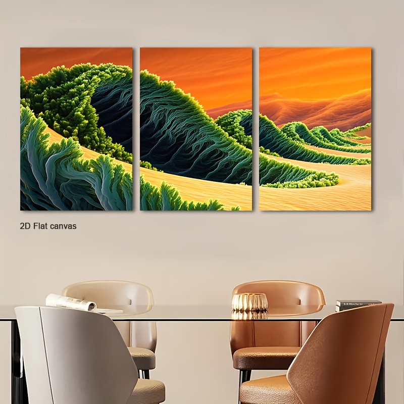 Canvas Wrap Ready - 3 buah Lukisan Kanvas Berbingkai Abstrak