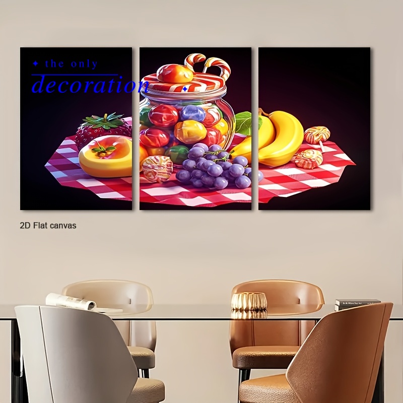 Canvas Wrap Ready - 3 buah Lukisan Dinding Piknik Permen