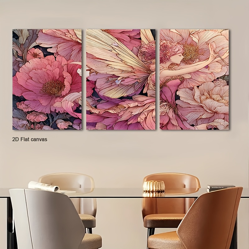 Canvas Wrap Ready - Lukisan Kanvas Tanpa Bingkai 3pcs Bunga